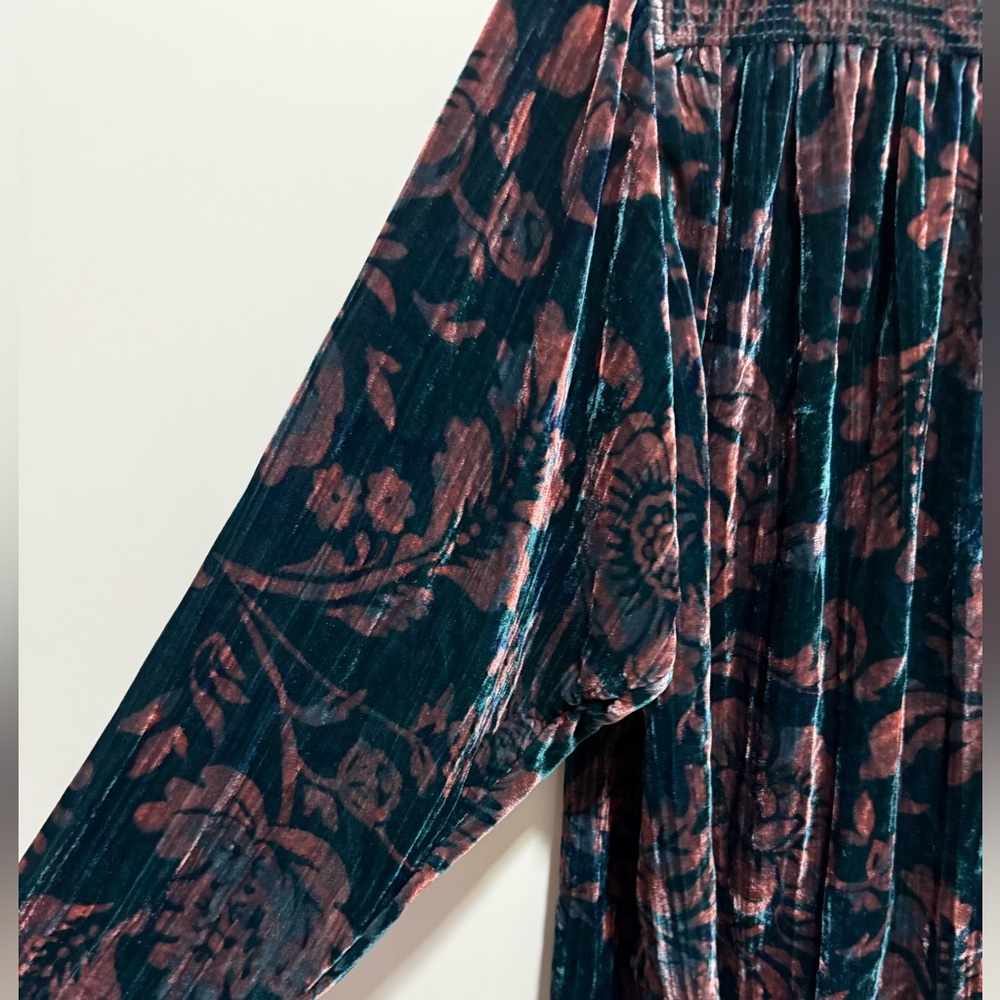 Anthropologie Faustino Velvet Peasant Blouse Old World Elegant Pastoral Floral - Picture 7 of 11